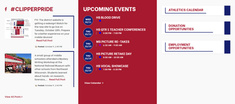 the stories, events, and announcements section of the homepage